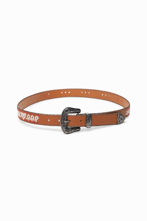 Leatherlook cowboyriem - BROWN - 85
