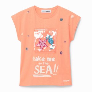 T-shirt met zak in zeesfeer - ORANGE - 3/4