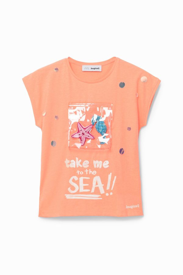 T-shirt met zak in zeesfeer - ORANGE - 3/4