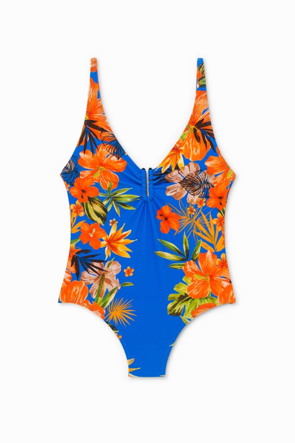 Badpak met bloemenprint aan de zijkant - BLUE - S