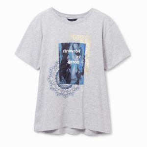 T-shirt met patch, tekst en print - BLACK - S
