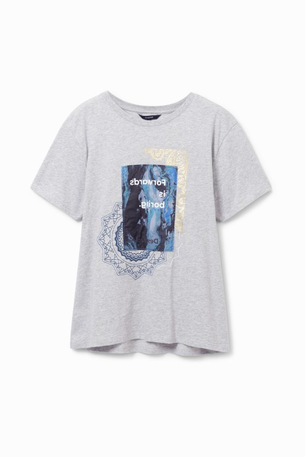 T-shirt met patch, tekst en print - BLACK - XL