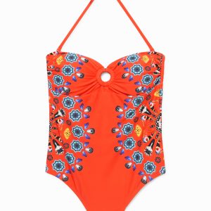 Bandeau-badpak met diepzeeprint - RED - M