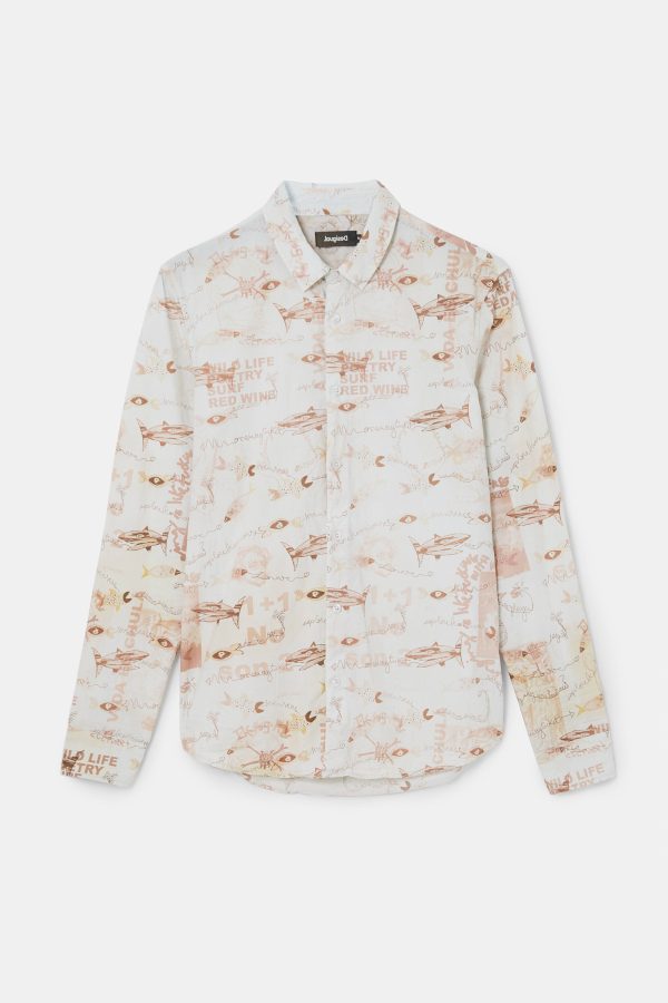 Overhemd van popelinekatoen met print - WHITE - XL