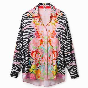Blouse met bloemen en zebraprint - RED - S