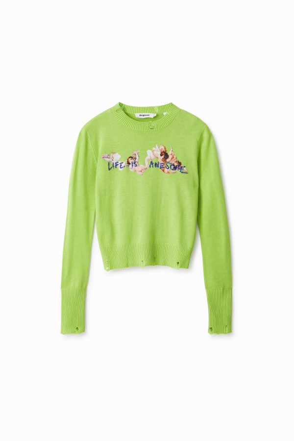 Trui met engelen - GREEN - M