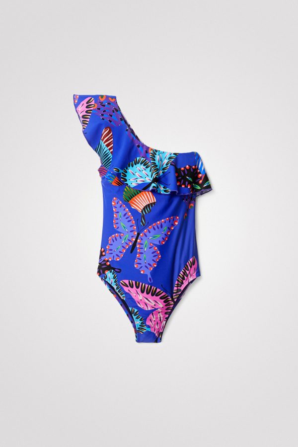 Asymmetrisch badpak met vlinders - BLUE - XS