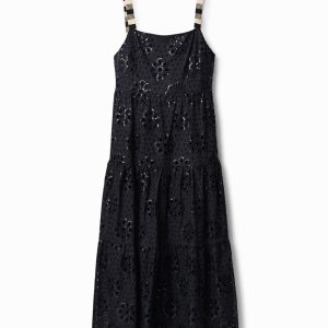 Maxi-jurk met broderie anglaise - BLACK - XS