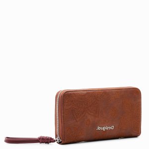 Grote portemonnee met geborduurde bloemen - BROWN - U