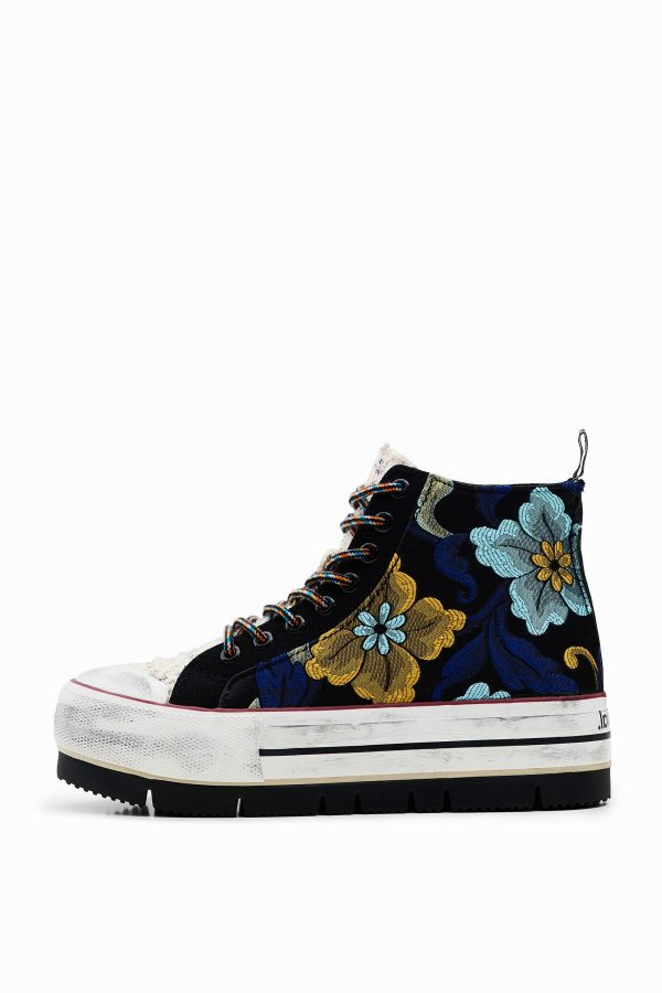 Hoge sneaker met plateauzool en jacquard - MATERIAL FINISHES - 36