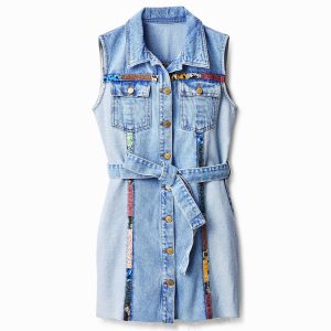 Korte spijkerjurk met patch - BLUE - XL