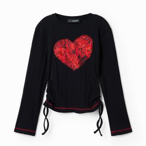 T-shirt met plooitjes en hart - BLACK - 13/14