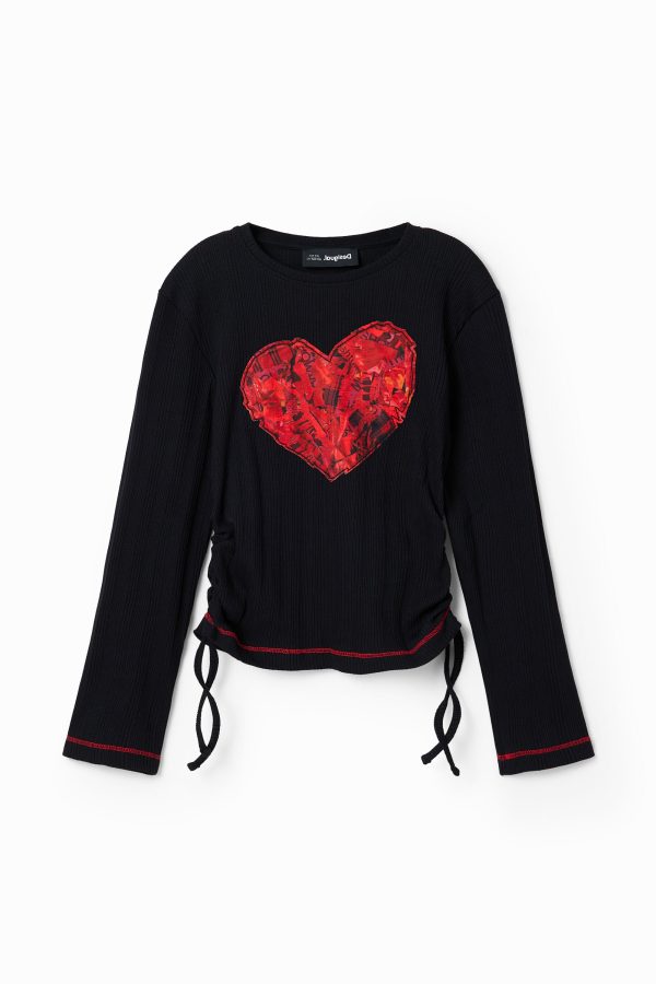 T-shirt met plooitjes en hart - BLACK - 9/10