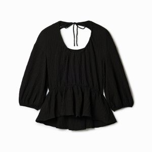 Gestructureerde blouse met cut-out - BLACK - L
