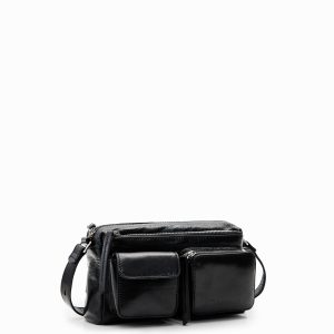 Kleine leren schoudertas met vakken - BLACK - U
