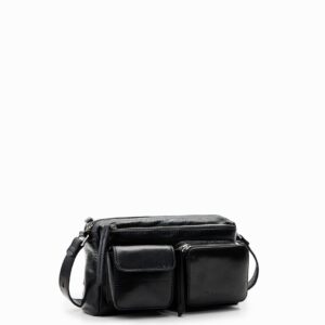 Kleine leren schoudertas met vakken - BLACK - U