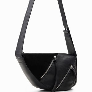 Middelgrote leren tas met ritsen - BLACK - U