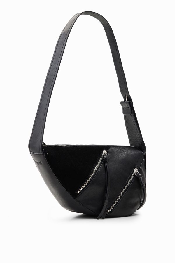 Middelgrote leren tas met ritsen - BLACK - U