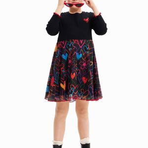 Korte gecombineerde jurk met harten - BLACK - 11/12