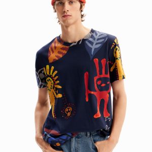 T-shirt met arty tekeningen - BLUE - S