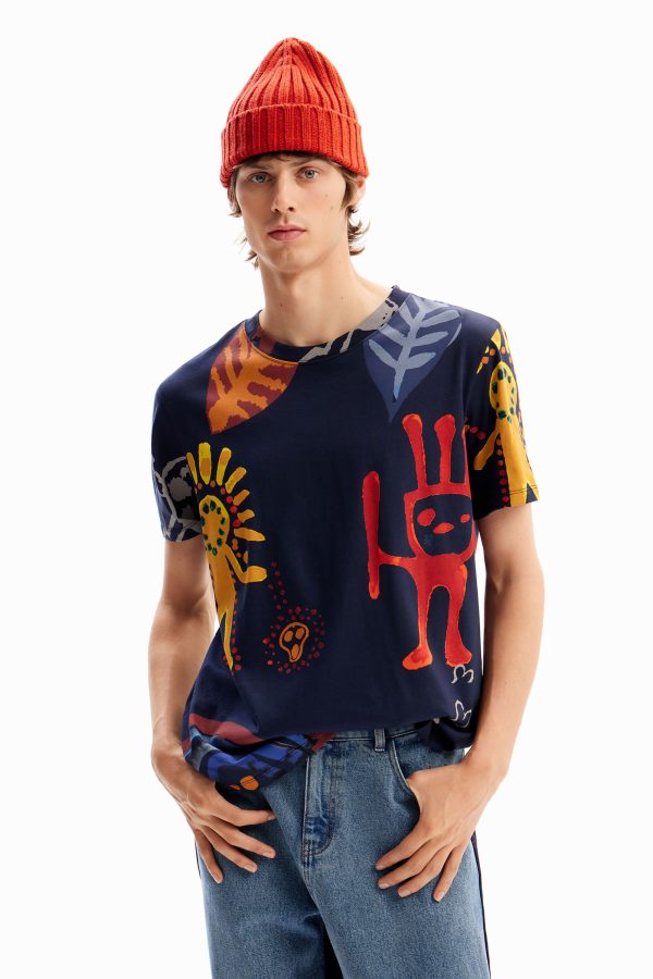 T-shirt met arty tekeningen - BLUE - XXL