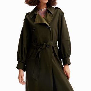 Oversized trenchcoat met riem - GREEN - M