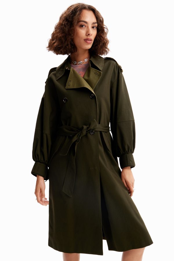 Oversized trenchcoat met riem - GREEN - XS