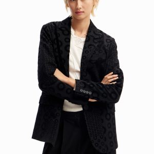 Blazer met geometrische en gevlokte vormen - BLACK - L