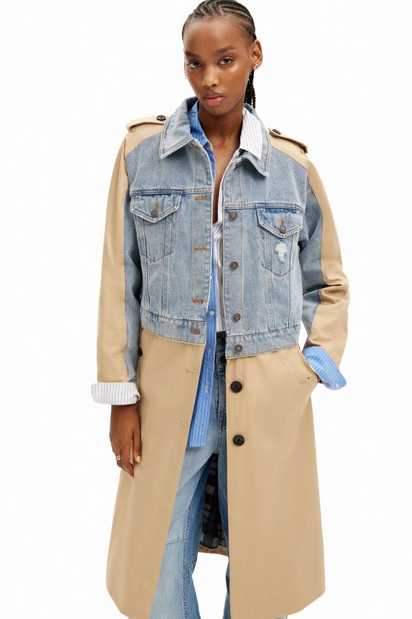Hybride denim trenchcoat - BROWN - XL