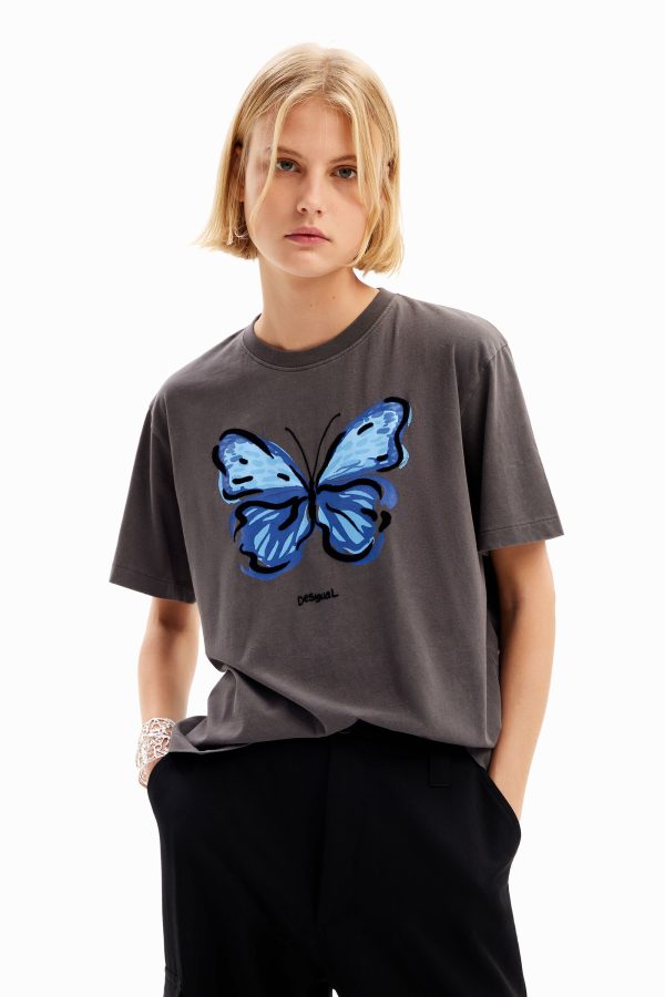 T-shirt vlinderillustratie - BLACK - S