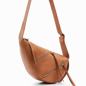 Middelgrote leren tas met ritsen - BROWN - U