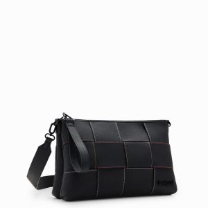 Gevlochten schoudertas stiksels M - BLACK - U