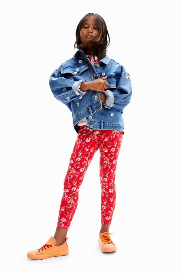 Lange legging met bloemen - RED - XL