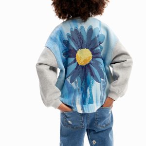 Oversized sweatshirt met bloemenillustratie - BLACK - XL