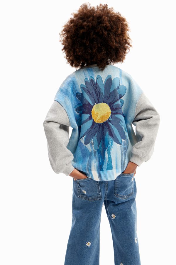 Oversized sweatshirt met bloemenillustratie - BLACK - S