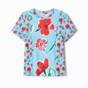 T-shirt met bloemenpatch - BLUE - 7/8