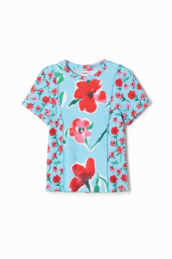 T-shirt met bloemenpatch - BLUE - 7/8