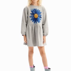 Jurk met bloemenillustratie - BLACK - 5/6
