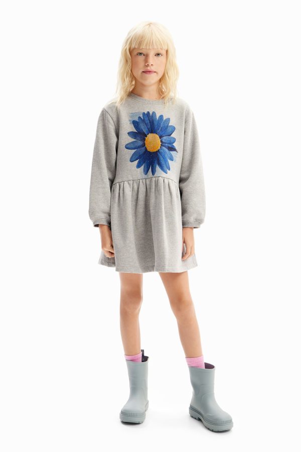 Jurk met bloemenillustratie - BLACK - 13/14