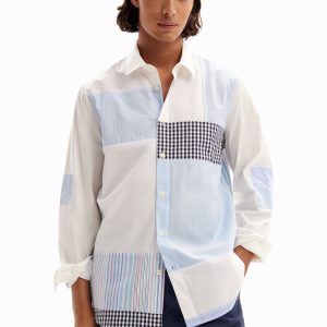 Gestreept patchwork overhemd - BLUE - XL