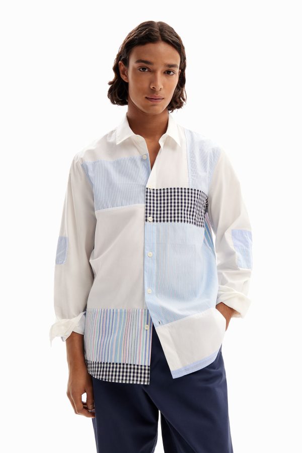 Gestreept patchwork overhemd - BLUE - M