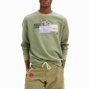 Effen sweatshirt met uitsnijdingen. - GREEN - S