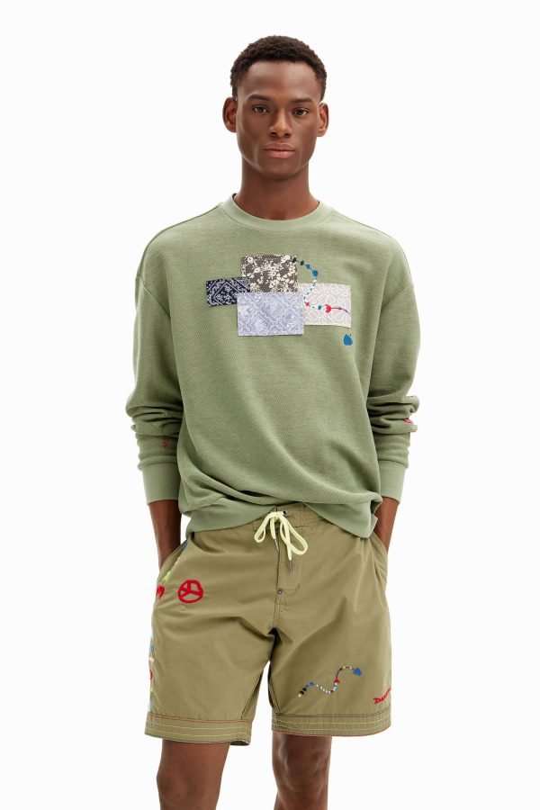 Effen sweatshirt met uitsnijdingen. - GREEN - XXL