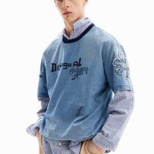T-shirt korte mouwen denim - BLUE - S