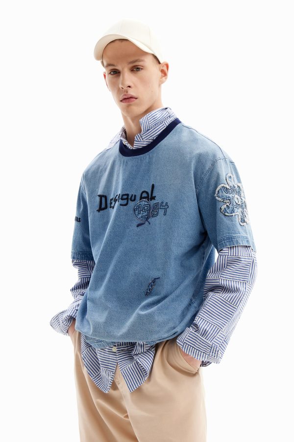 T-shirt korte mouwen denim - BLUE - S