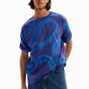 T-shirt met verfeffect - BLUE - S