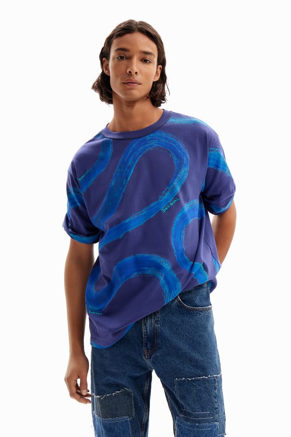 T-shirt met verfeffect - BLUE - L