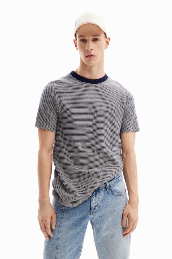 Gestreept T-shirt met details. - BLUE - M