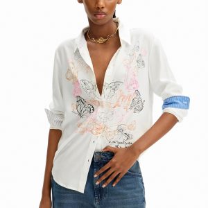 Licht shirt vlinders - WHITE - XL
