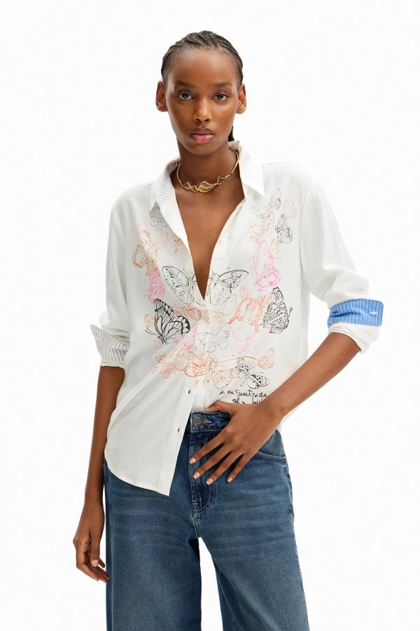 Licht shirt vlinders - WHITE - XL